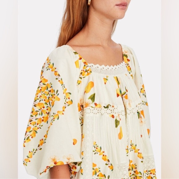 NWOT Farm Rio Cashew Puff-Sleeve Mini Dress Oversize Crochet Trim Boho XL - Picture 4 of 17